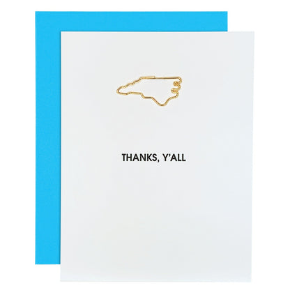 Thanks Y'all North Carolina Paper Clip Letterpress Card