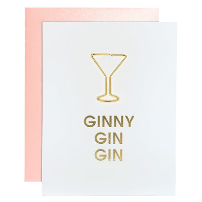 Ginny Gin Gin Friendship Martini Glass Paper Clip Letterpress Card