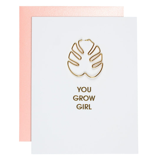 You Grow Girl Paper Clip Letterpress Card