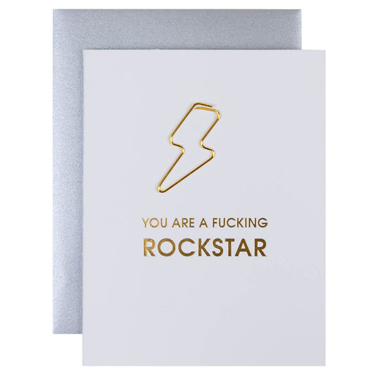 You are a Fucking Rockstar - Paper Clip Letterpress Card