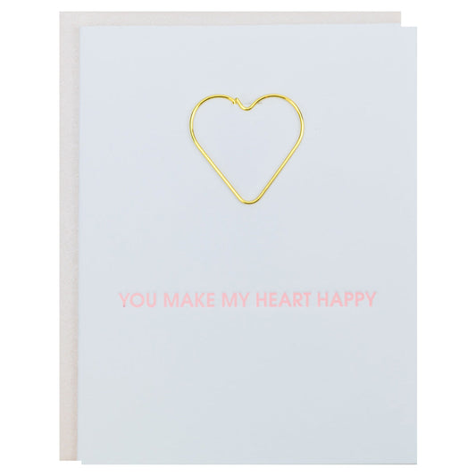 You Make My Heart Happy | Heart Paper Clip Letterpress Card