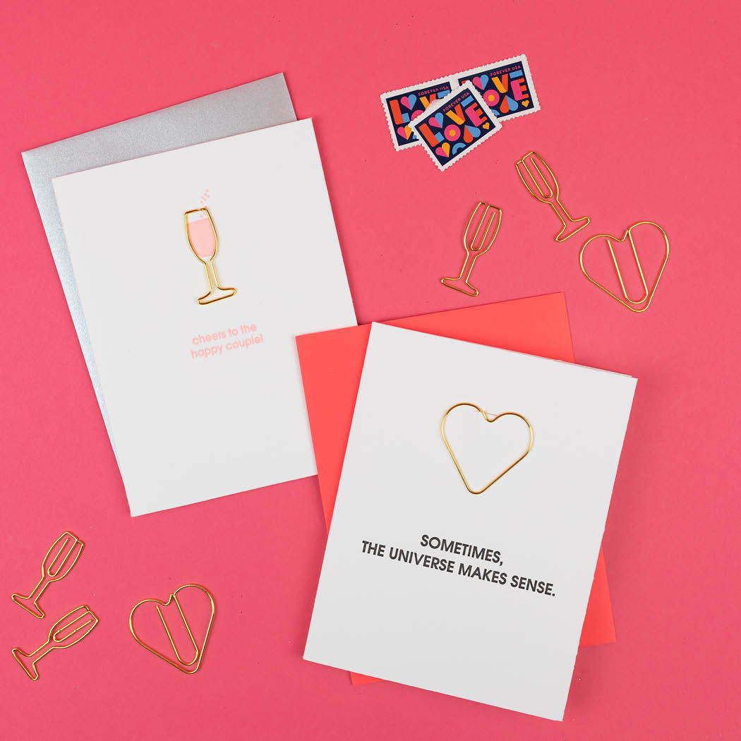 Sometimes The Universe Make Sense - Heart Paper Clip Letterpress Card