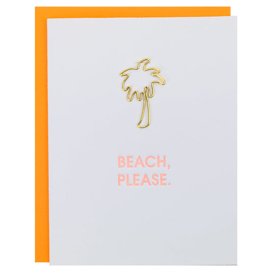 Beach, Please - Palm Tree Paper Clip Letterpress Card