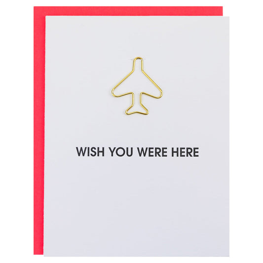 Wish You Were Here - Airplane Paper Clip Letterpress Card