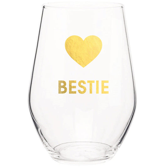 Bestie - Gold Foil Stemless Wine Glass