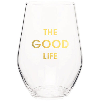 The Good Life - Gold Foil Stemless Wine Glass