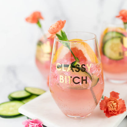 Classy Bitch - Gold Foil Stemless Wine Glass