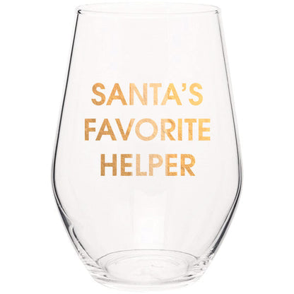 Chez Gagne Chez Gagné Santa's Favorite Helper- Gold Foil Stemless Wine Glass