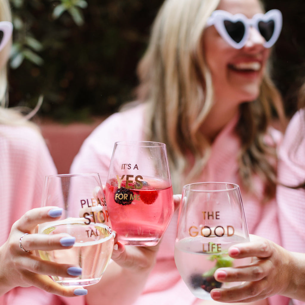 The Good Life - Gold Foil Stemless Wine Glass