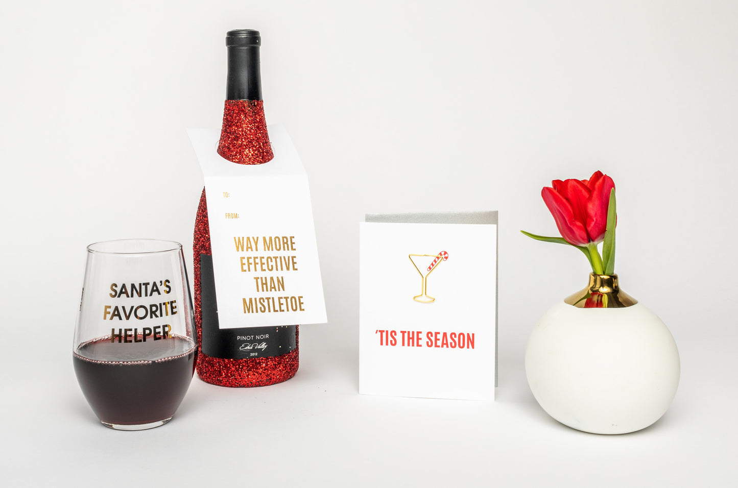 Chez Gagne Chez Gagné Santa's Favorite Helper- Gold Foil Stemless Wine Glass