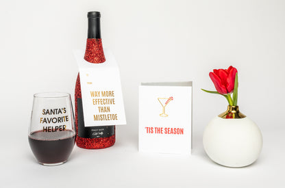 Chez Gagne Chez Gagné Santa's Favorite Helper- Gold Foil Stemless Wine Glass